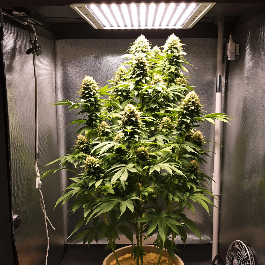 Blue Power 55% Indica / 45% Sativa — Blüte mit sichtbaren Trichomen
