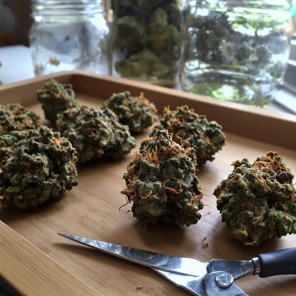Blue Zombie 66% Indica / 34% Sativa — Blüte mit sichtbaren Trichomen
