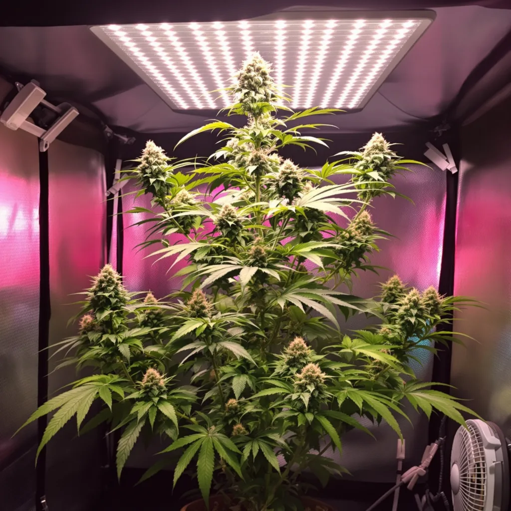 Blueberry Cheesecake 40% Indica / 60% Sativa — Blüte mit sichtbaren Trichomen