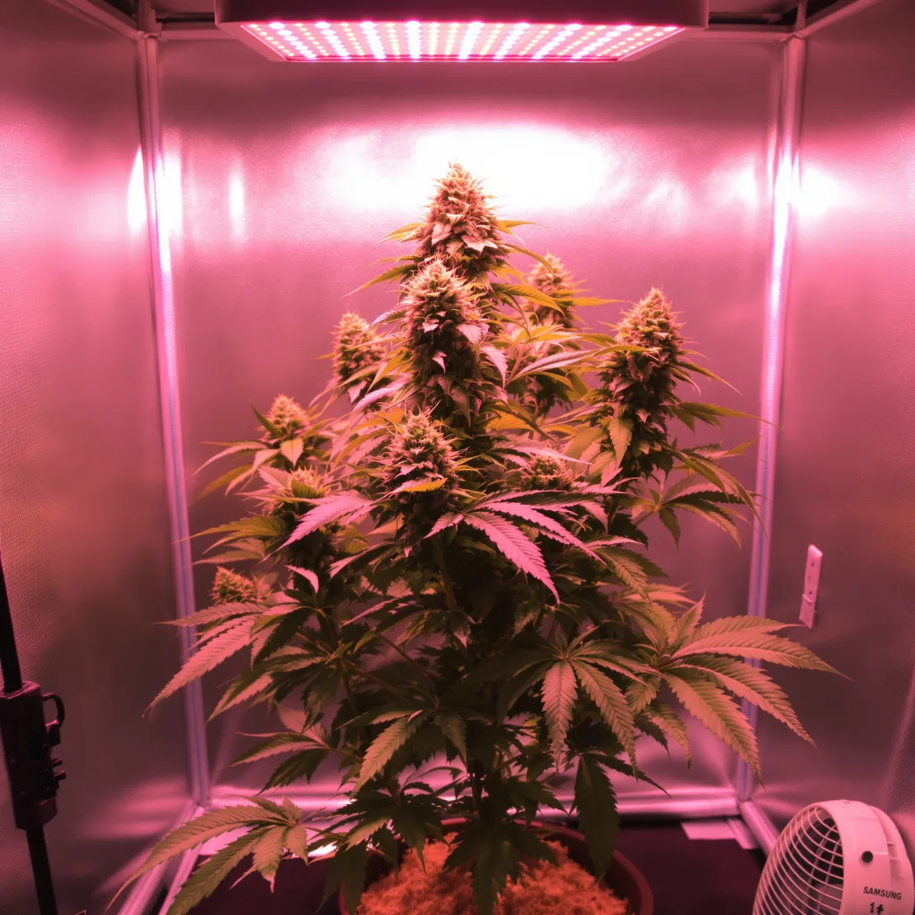 Blueberry 80% Indica / 20% Sativa — Blüte mit sichtbaren Trichomen