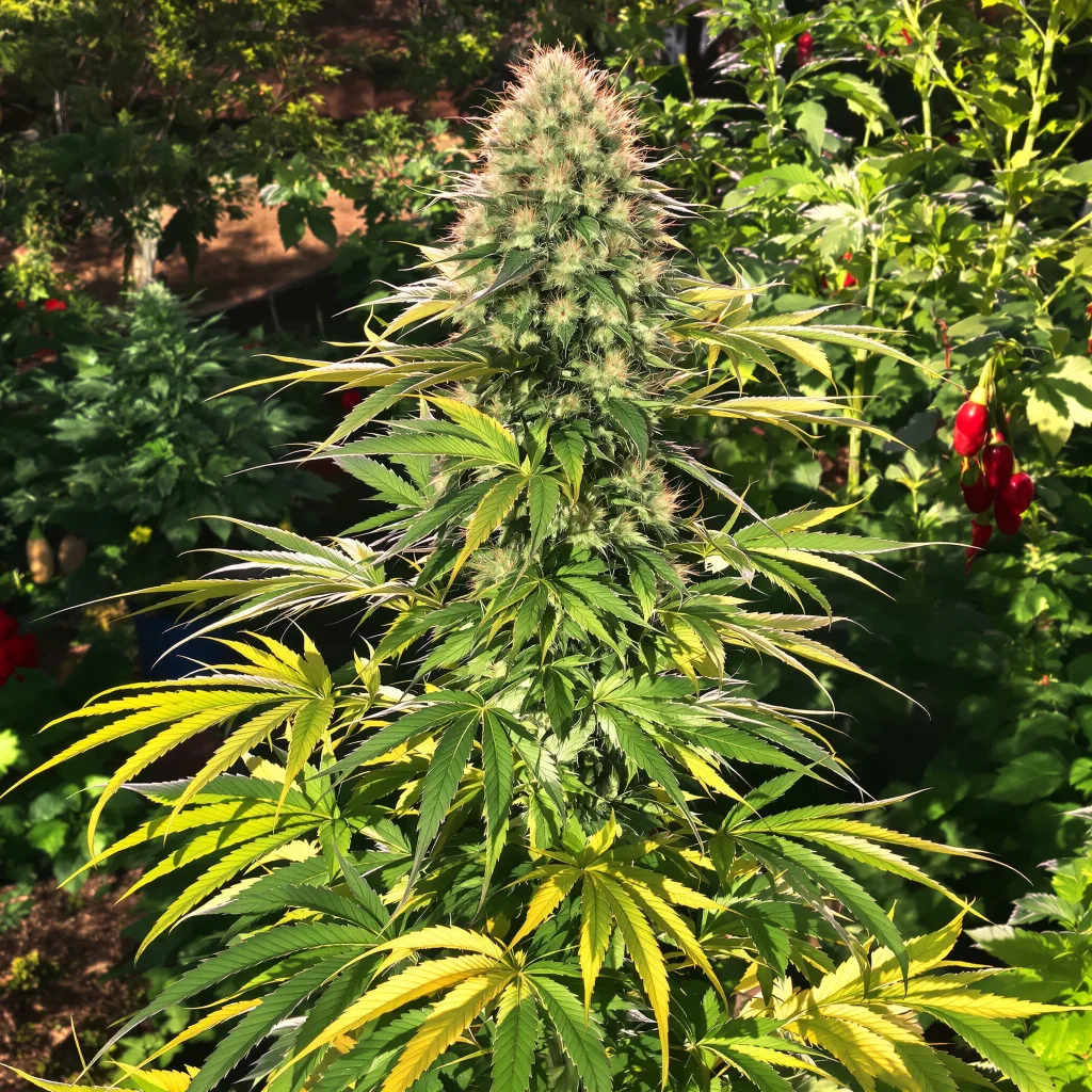 Blueberry Haze 40% Indica / 60% Sativa — Blüte mit sichtbaren Trichomen