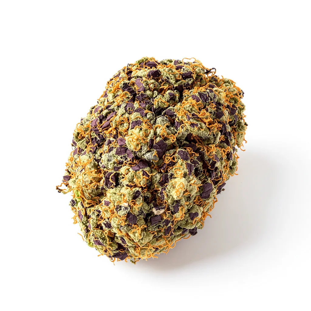 Blueberry Waltz 81% Indica / 19% Sativa — Blüte mit sichtbaren Trichomen