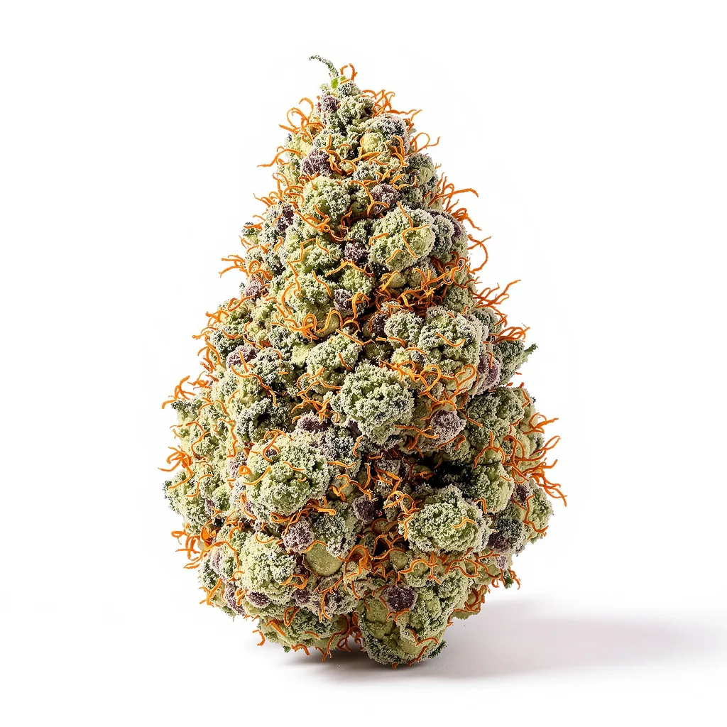 Bluniverse 43% Indica / 57% Sativa — Blüte mit sichtbaren Trichomen