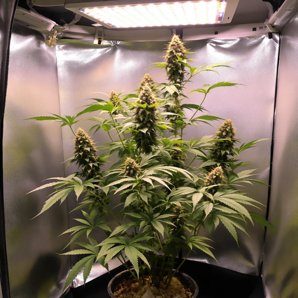 Brains Damage 66% Indica / 34% Sativa — Blüte mit sichtbaren Trichomen