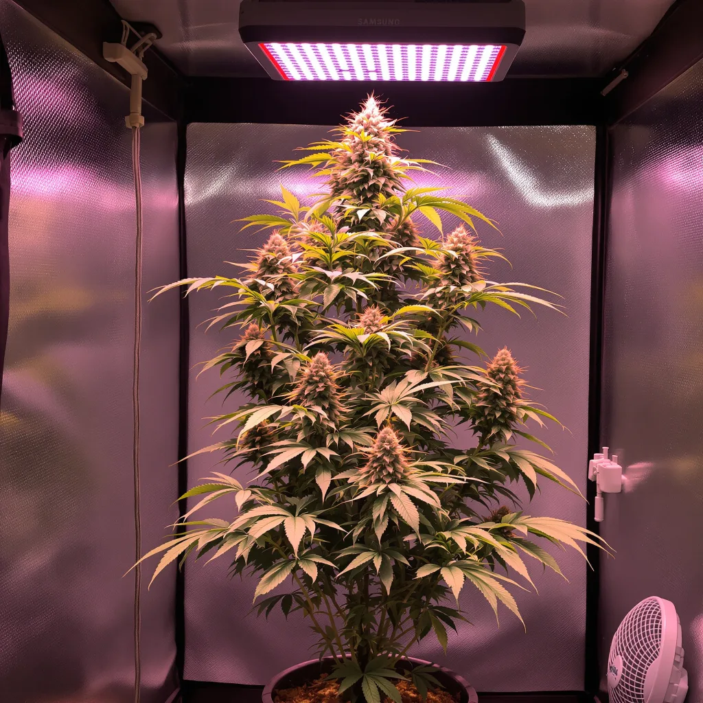 Bruce Almighty 10% Indica / 90% Sativa — Blüte mit sichtbaren Trichomen