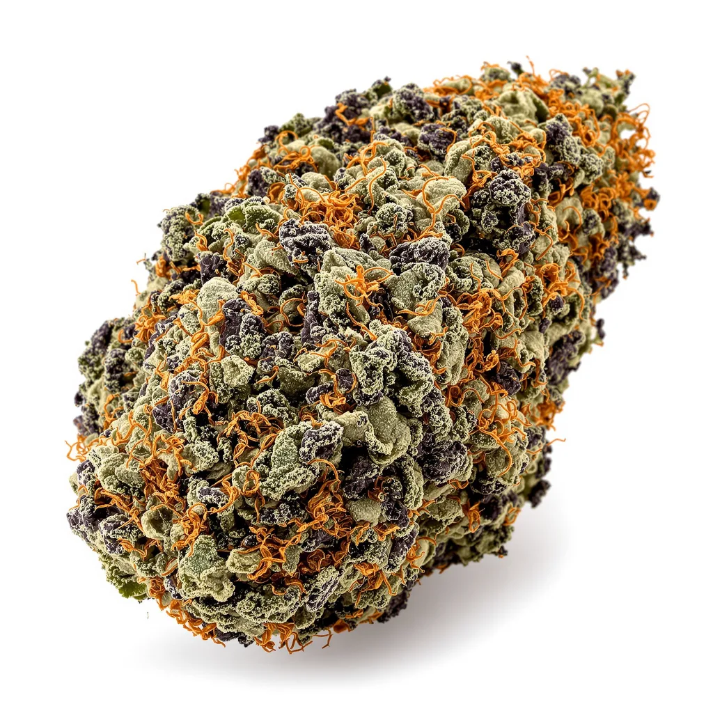 Bubba Gift 82% Indica / 18% Sativa — Blüte mit sichtbaren Trichomen