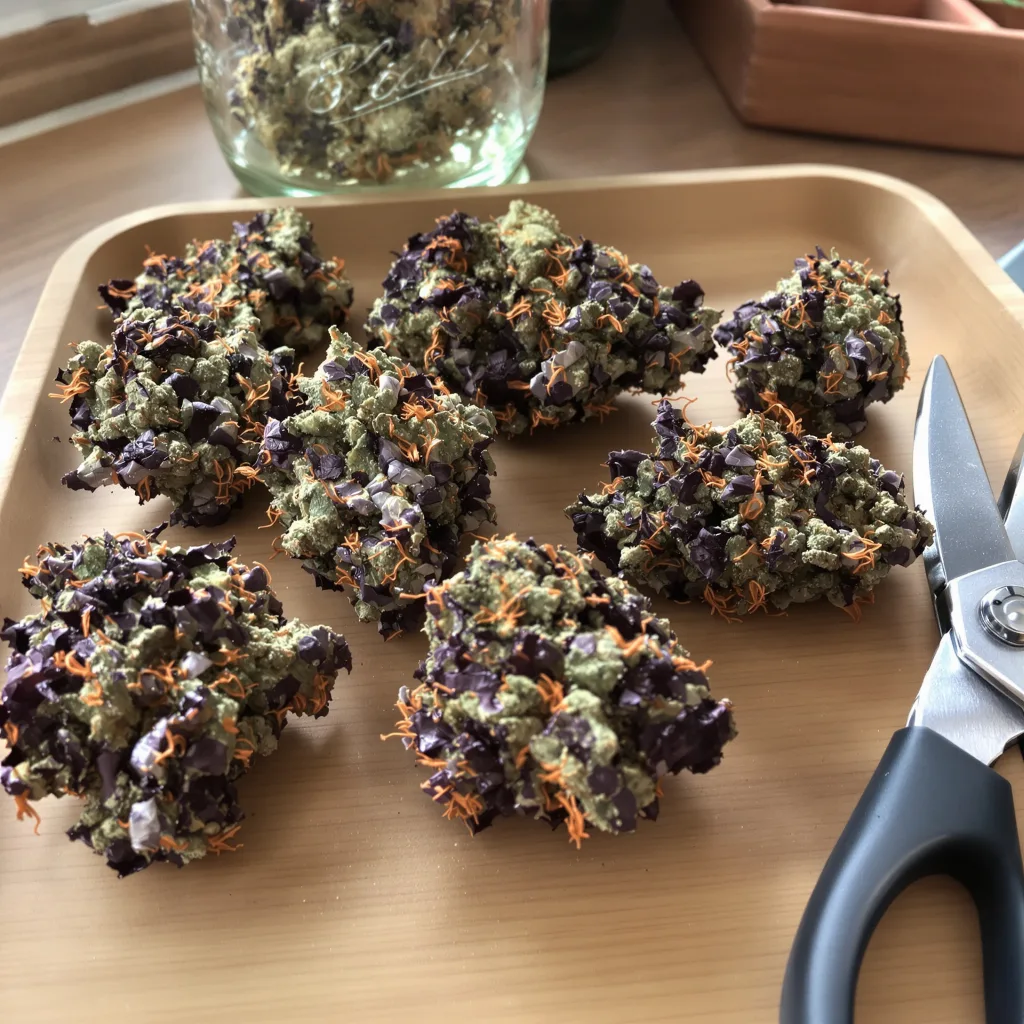 Bubba Kush 80% Indica / 20% Sativa — Blüte mit sichtbaren Trichomen