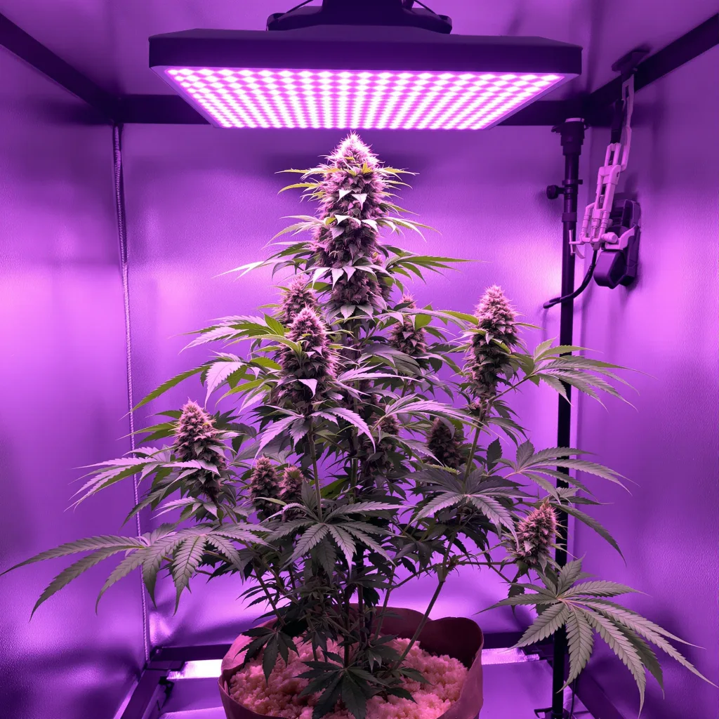 Bubba Kush 80% Indica / 20% Sativa — Blüte mit sichtbaren Trichomen