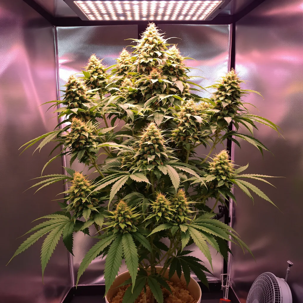 Bubbleberry 50% Indica / 40% Sativa — Blüte mit sichtbaren Trichomen