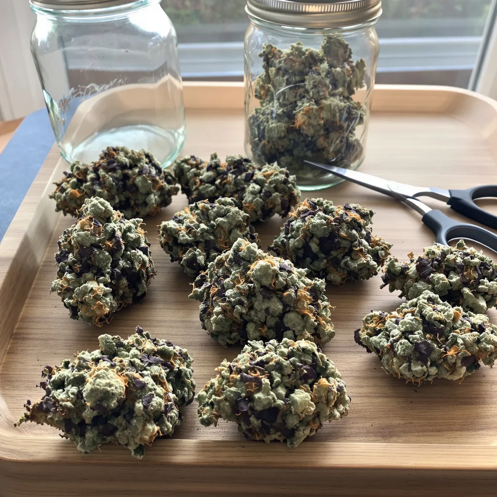 Bubblegum Kush 80% Indica / 20% Sativa — Blüte mit sichtbaren Trichomen