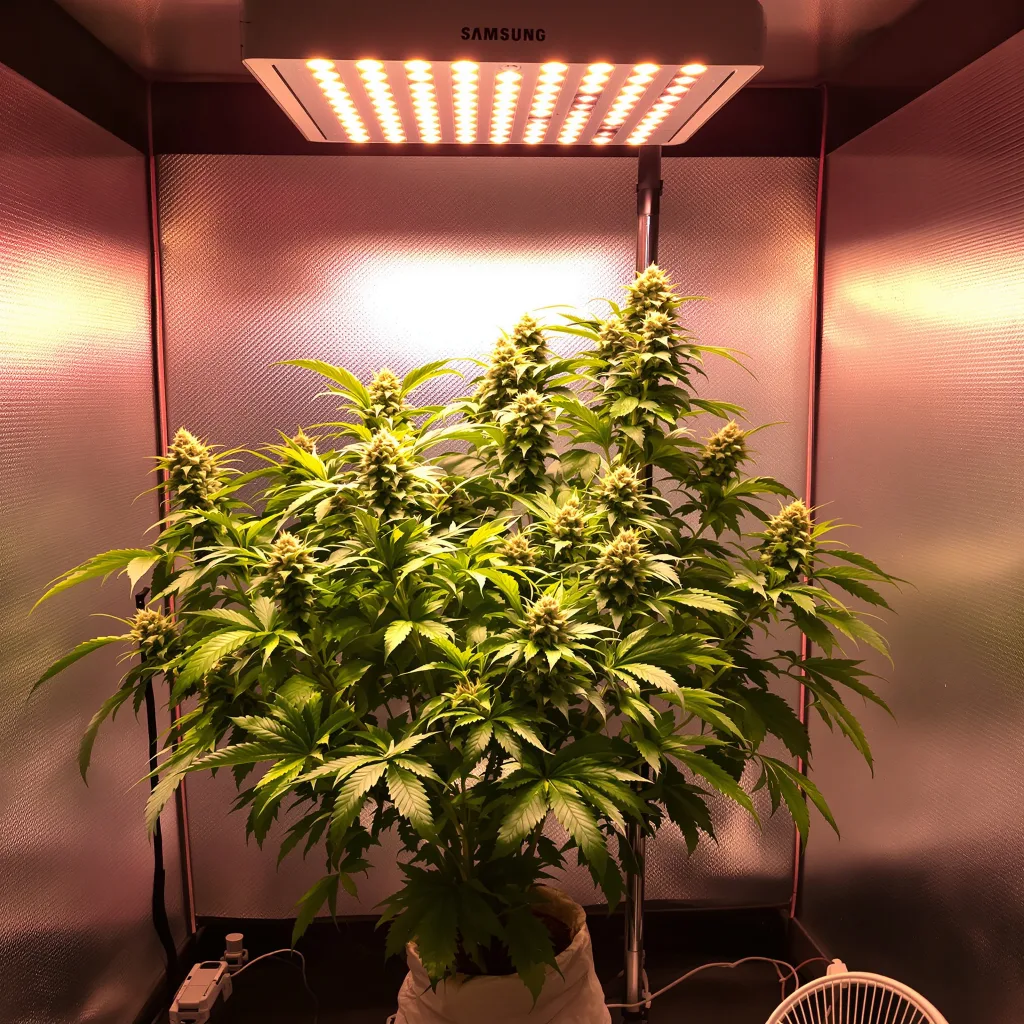 Bubblegum Kush 80% Indica / 20% Sativa — Blüte mit sichtbaren Trichomen