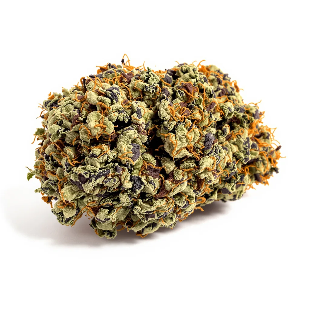 Bubblegum Kush 80% Indica / 20% Sativa — Blüte mit sichtbaren Trichomen