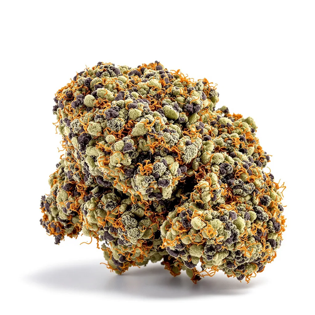 Buckeye Purple 76% Indica / 24% Sativa — Blüte mit sichtbaren Trichomen