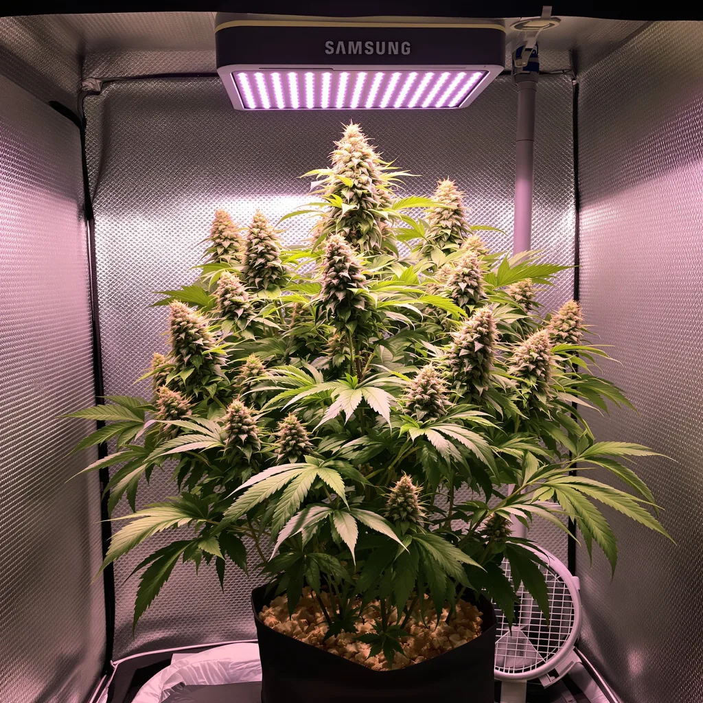 Burkle 78% Indica / 22% Sativa — Blüte mit sichtbaren Trichomen