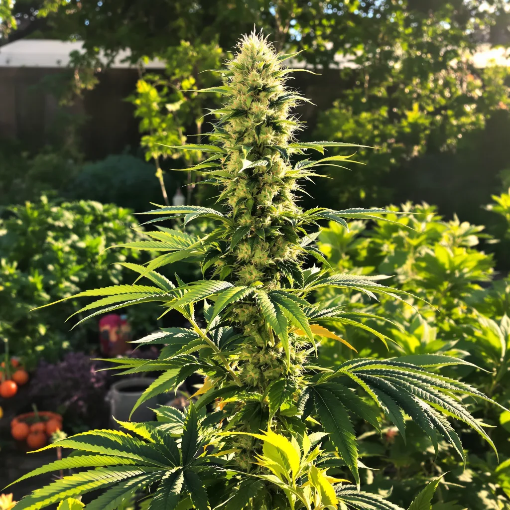 Burmese Kush 50% Indica / 50% Sativa — Blüte mit sichtbaren Trichomen