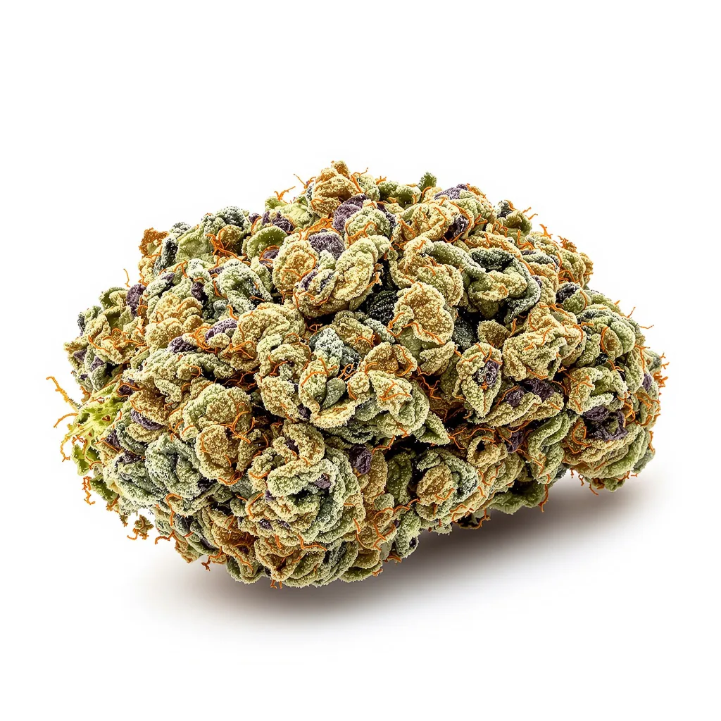 Burmese Kush 50% Indica / 50% Sativa — Blüte mit sichtbaren Trichomen