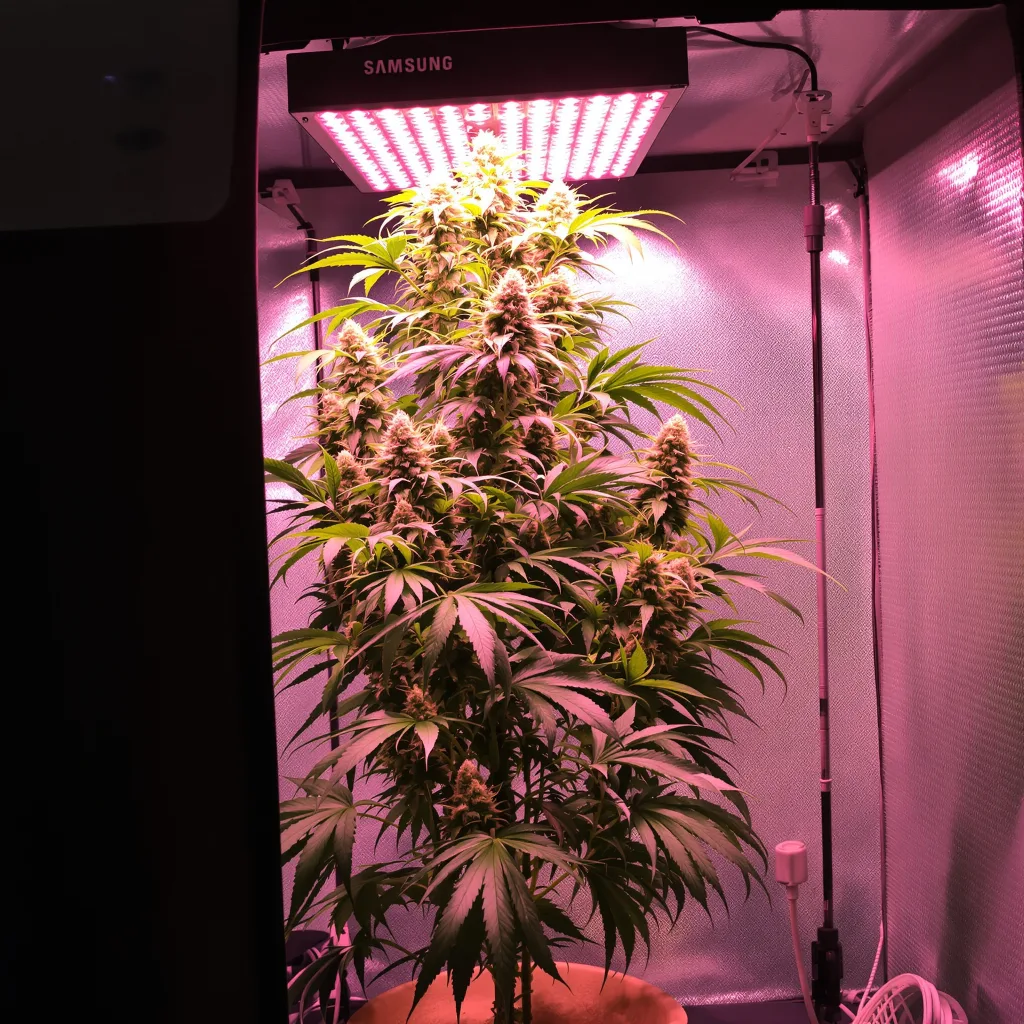 Butterscotch 14% Indica / 86% Sativa — Blüte mit sichtbaren Trichomen
