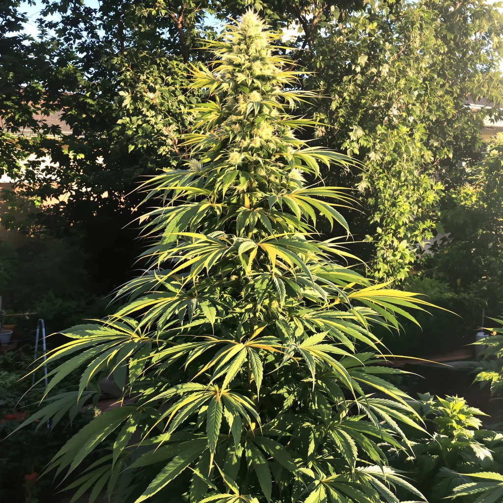 Butterscotch 14% Indica / 86% Sativa — Blüte mit sichtbaren Trichomen