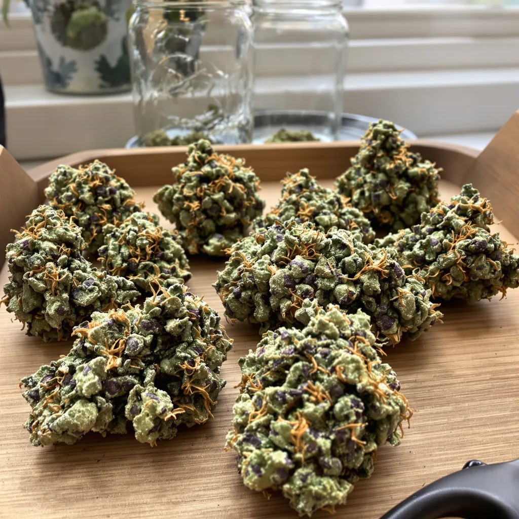 C4 50% Indica / 50% Sativa — Blüte mit sichtbaren Trichomen