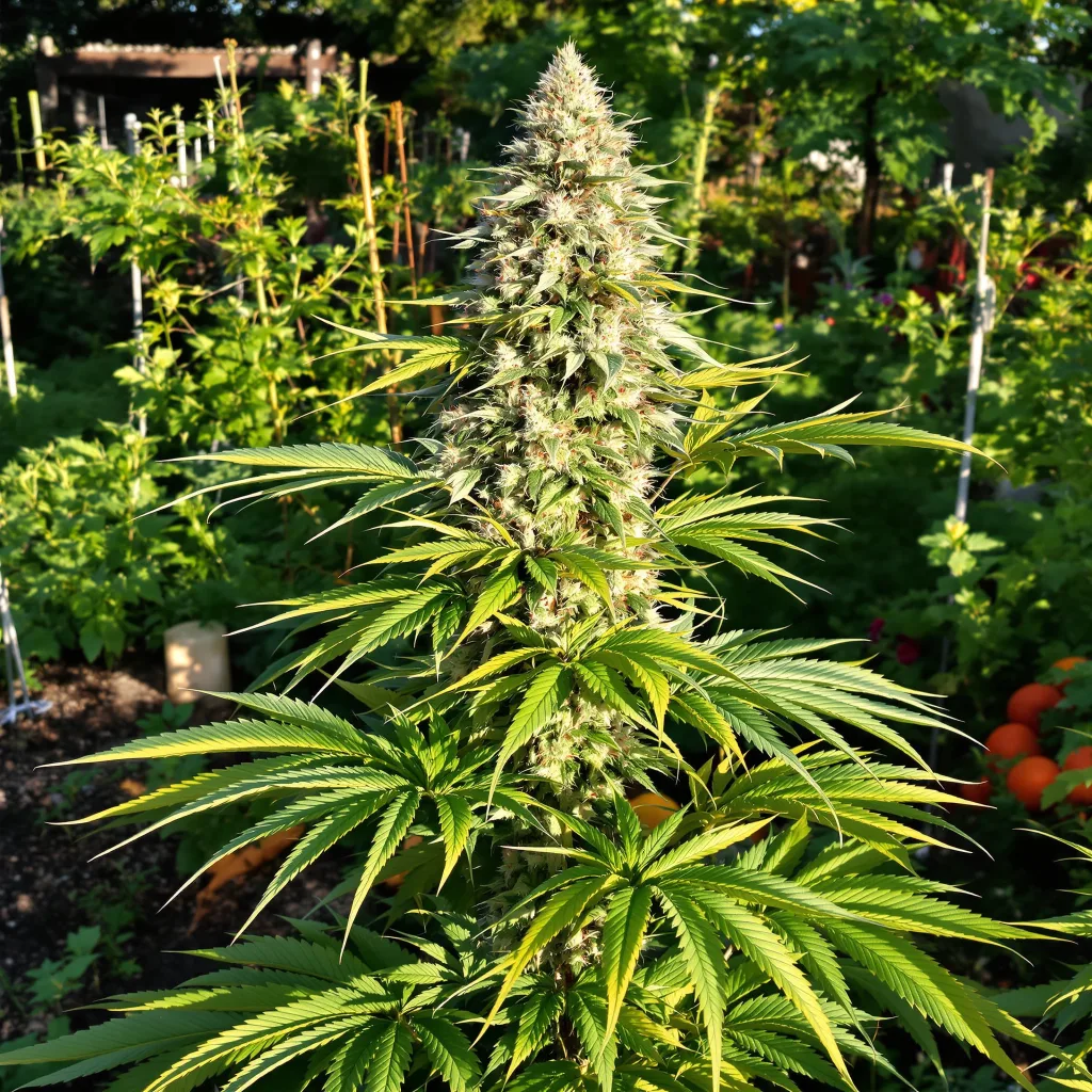 C4 50% Indica / 50% Sativa — Blüte mit sichtbaren Trichomen