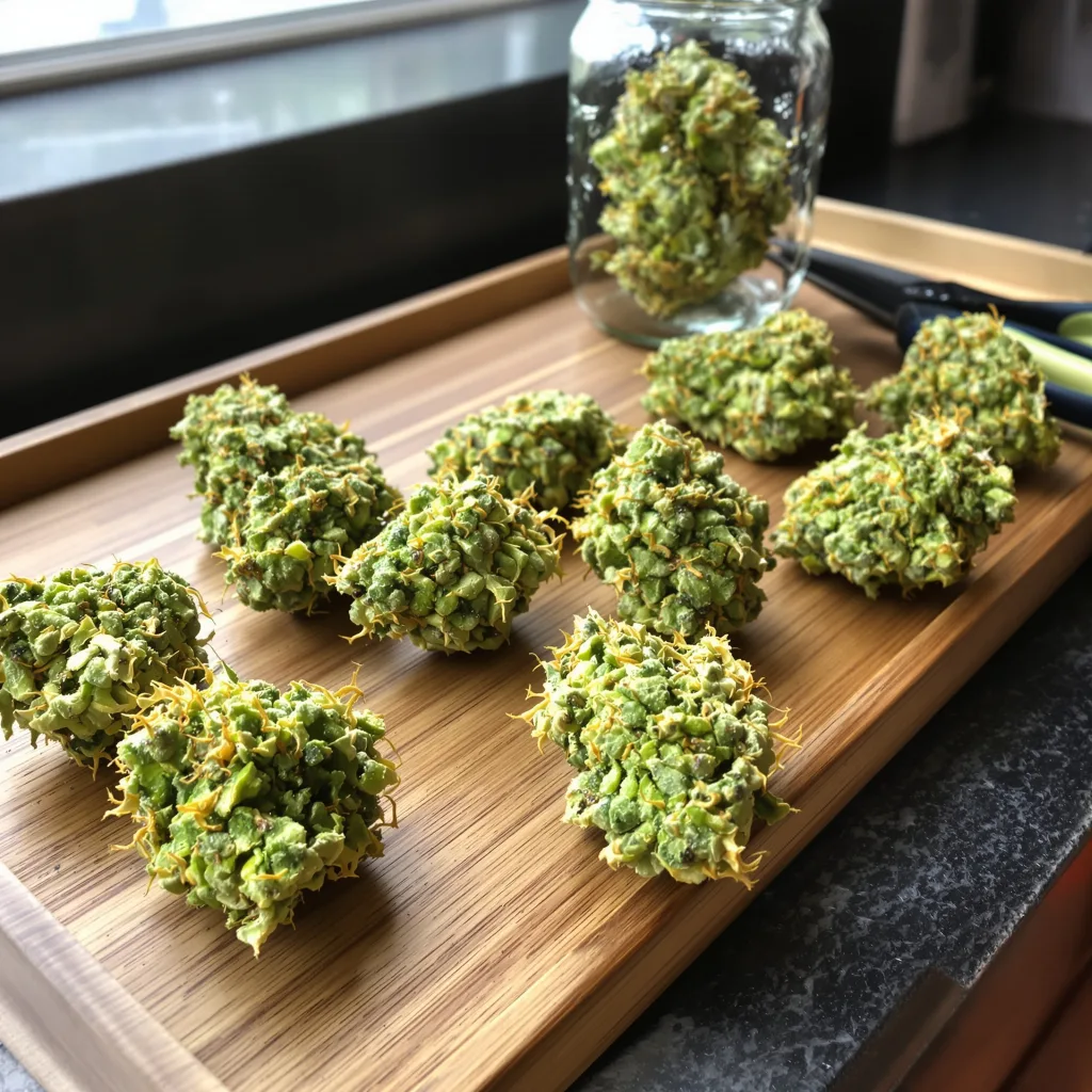 Cactus 20% Indica / 80% Sativa — Blüte mit sichtbaren Trichomen