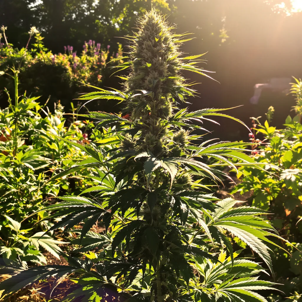 California Grapefruit 39% Indica / 61% Sativa — Blüte mit sichtbaren Trichomen
