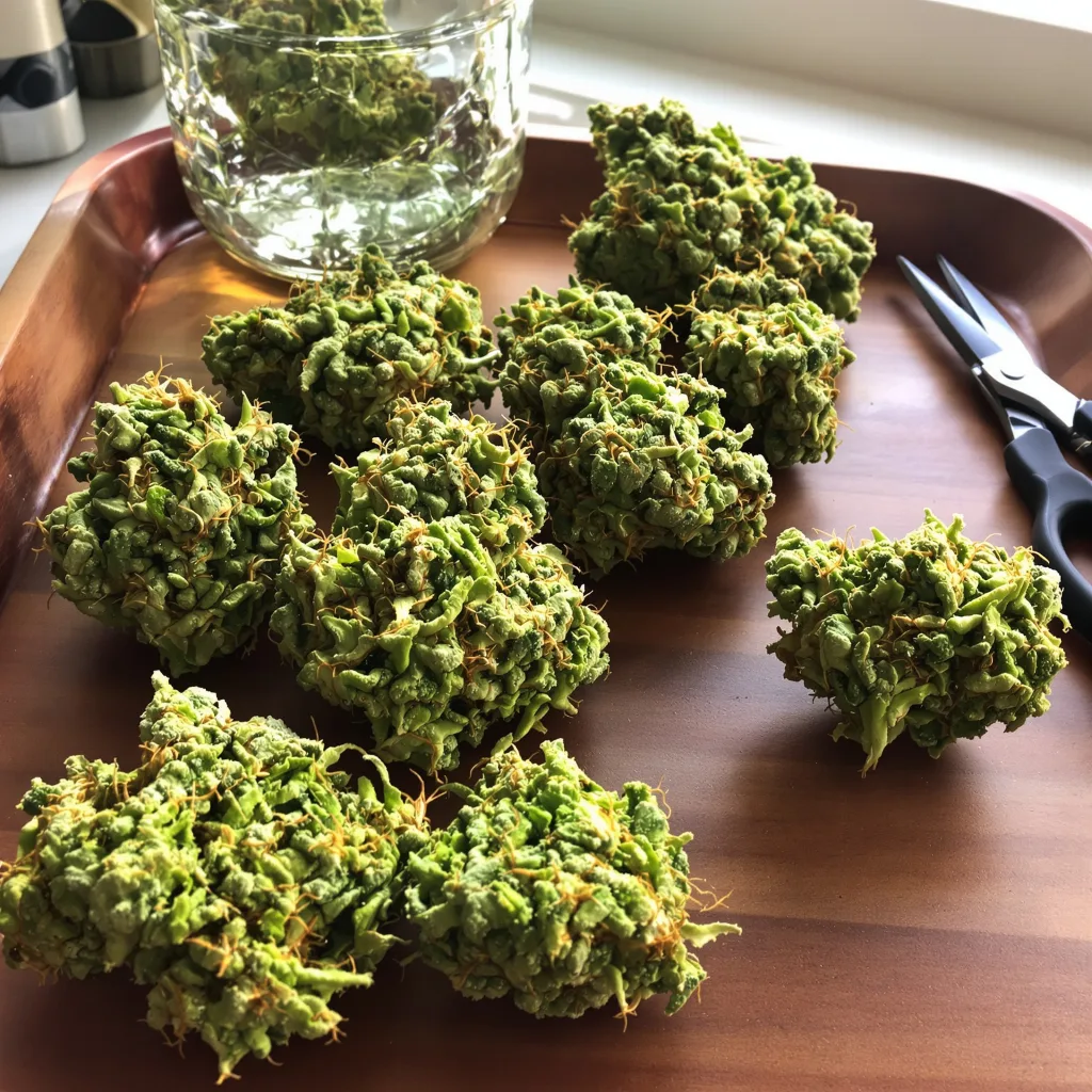 California Love 30% Indica / 70% Sativa — Blüte mit sichtbaren Trichomen