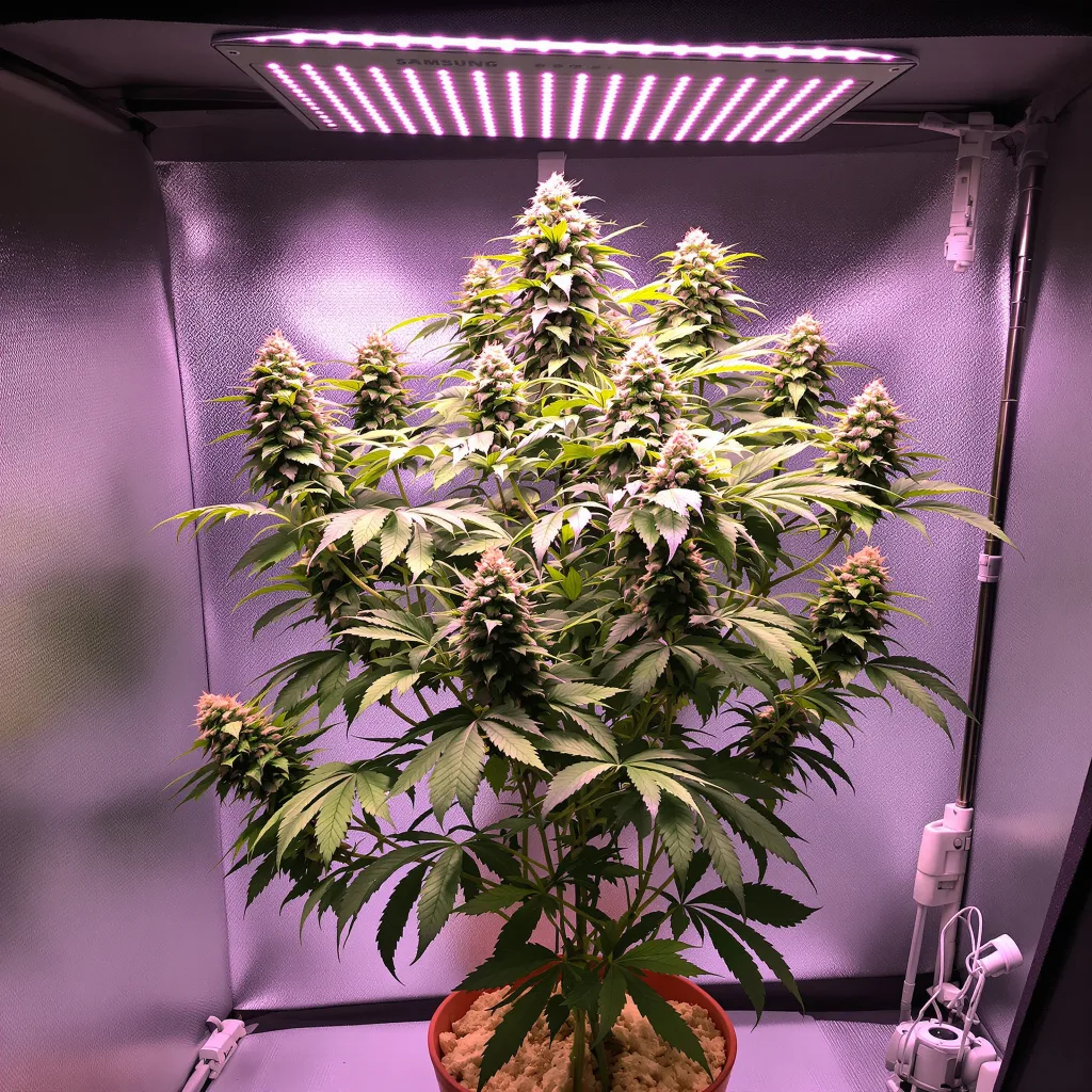 California Orange 50% Indica / 50% Sativa — Blüte mit sichtbaren Trichomen