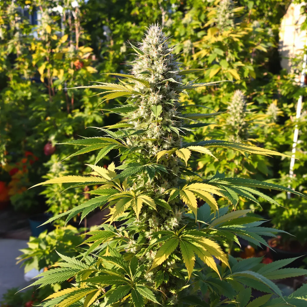 California Orange 50% Indica / 50% Sativa — Blüte mit sichtbaren Trichomen