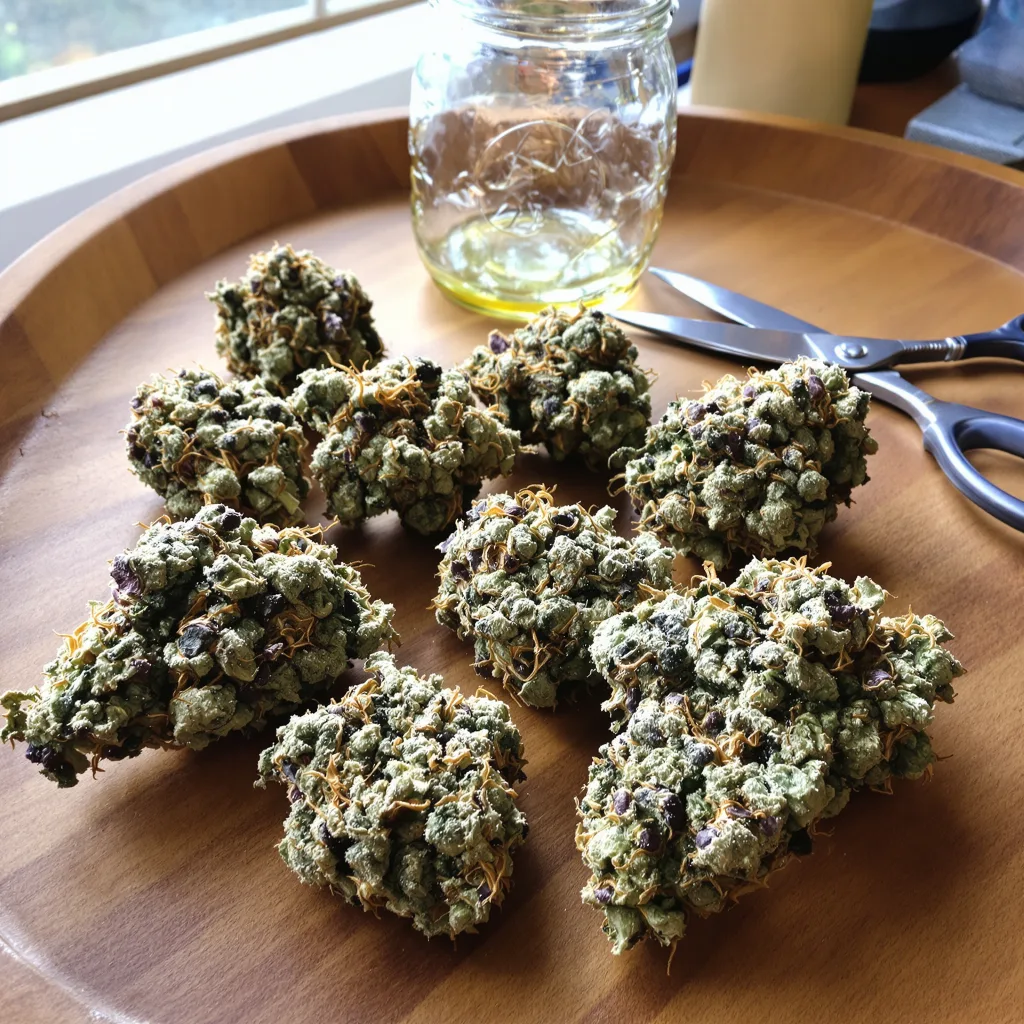 Candy Jack 50% Indica / 50% Sativa — Blüte mit sichtbaren Trichomen