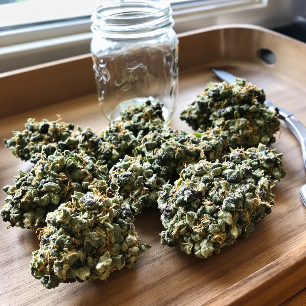 Candyland 50% Indica / 50% Sativa — Blüte mit sichtbaren Trichomen