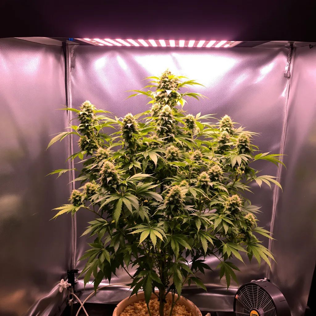 Candyland 50% Indica / 50% Sativa — Blüte mit sichtbaren Trichomen