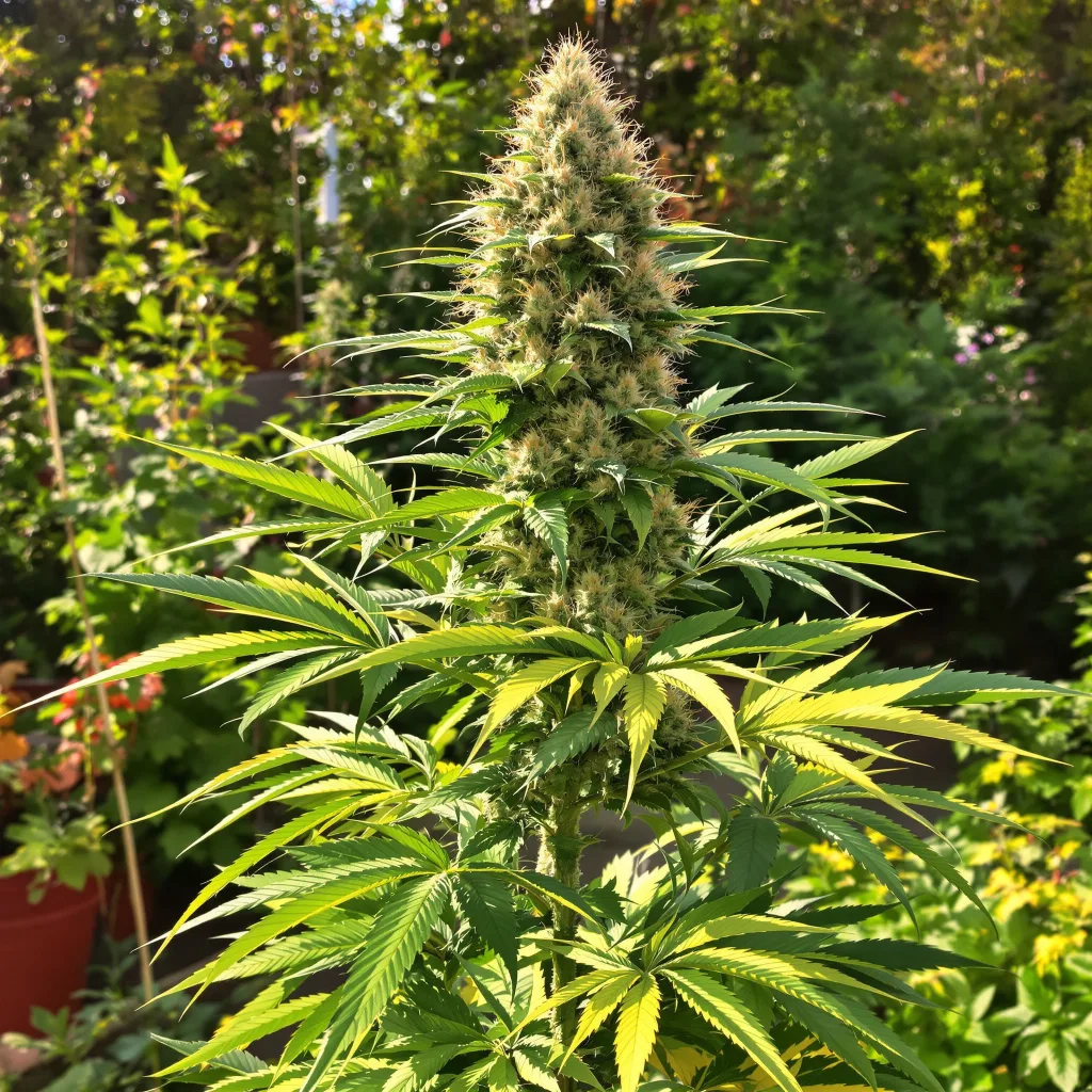 Candyland 50% Indica / 50% Sativa — Blüte mit sichtbaren Trichomen
