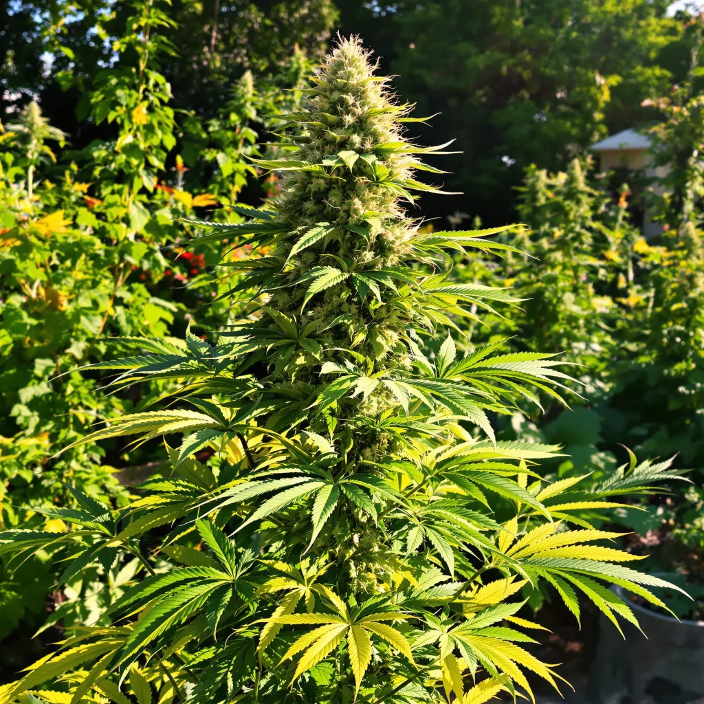 Canna-Tsu Kush 50% Indica / 50% Sativa — Blüte mit sichtbaren Trichomen