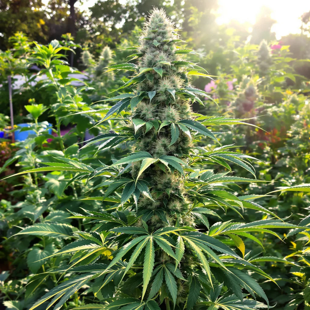 Cannalope Kush 25% Indica / 65% Sativa — Blüte mit sichtbaren Trichomen