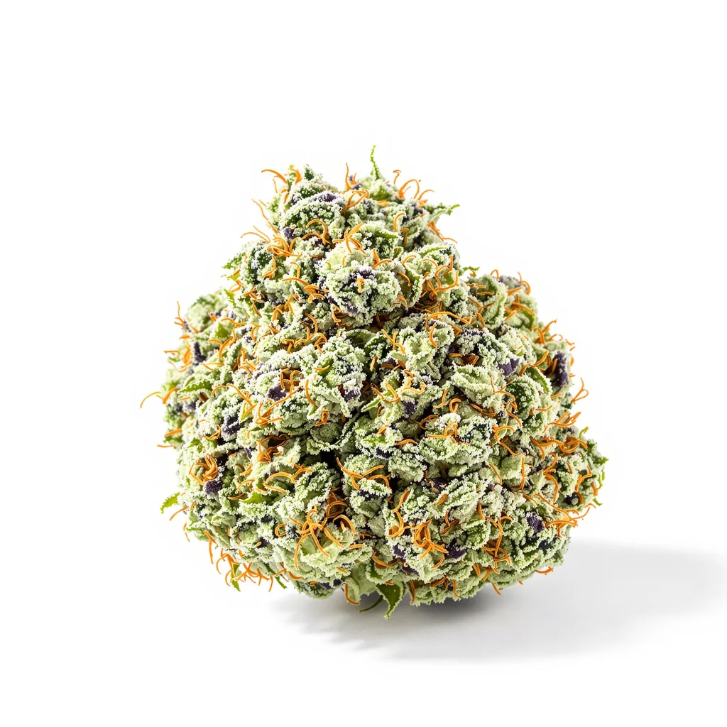 Cannalope Kush 25% Indica / 65% Sativa — Blüte mit sichtbaren Trichomen