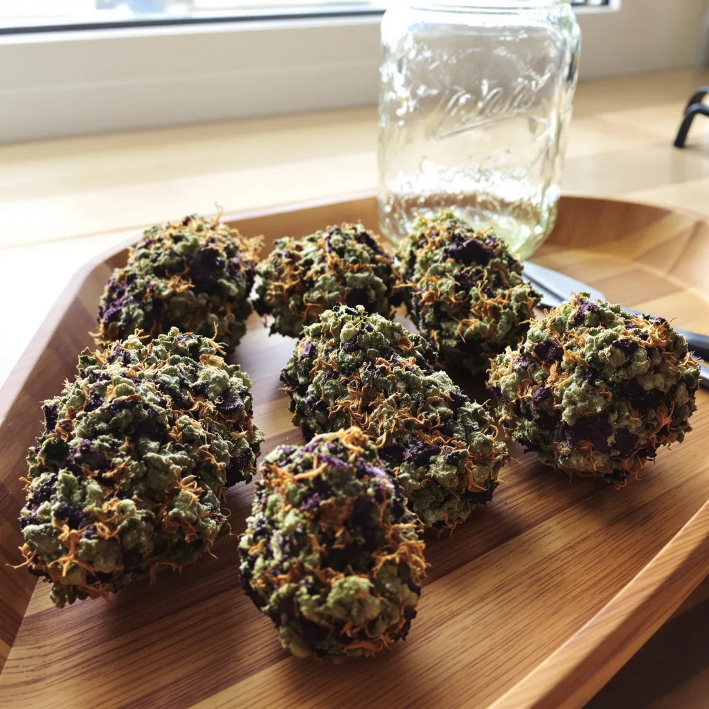 Cataract Kush 90% Indica / 50% Sativa — Blüte mit sichtbaren Trichomen