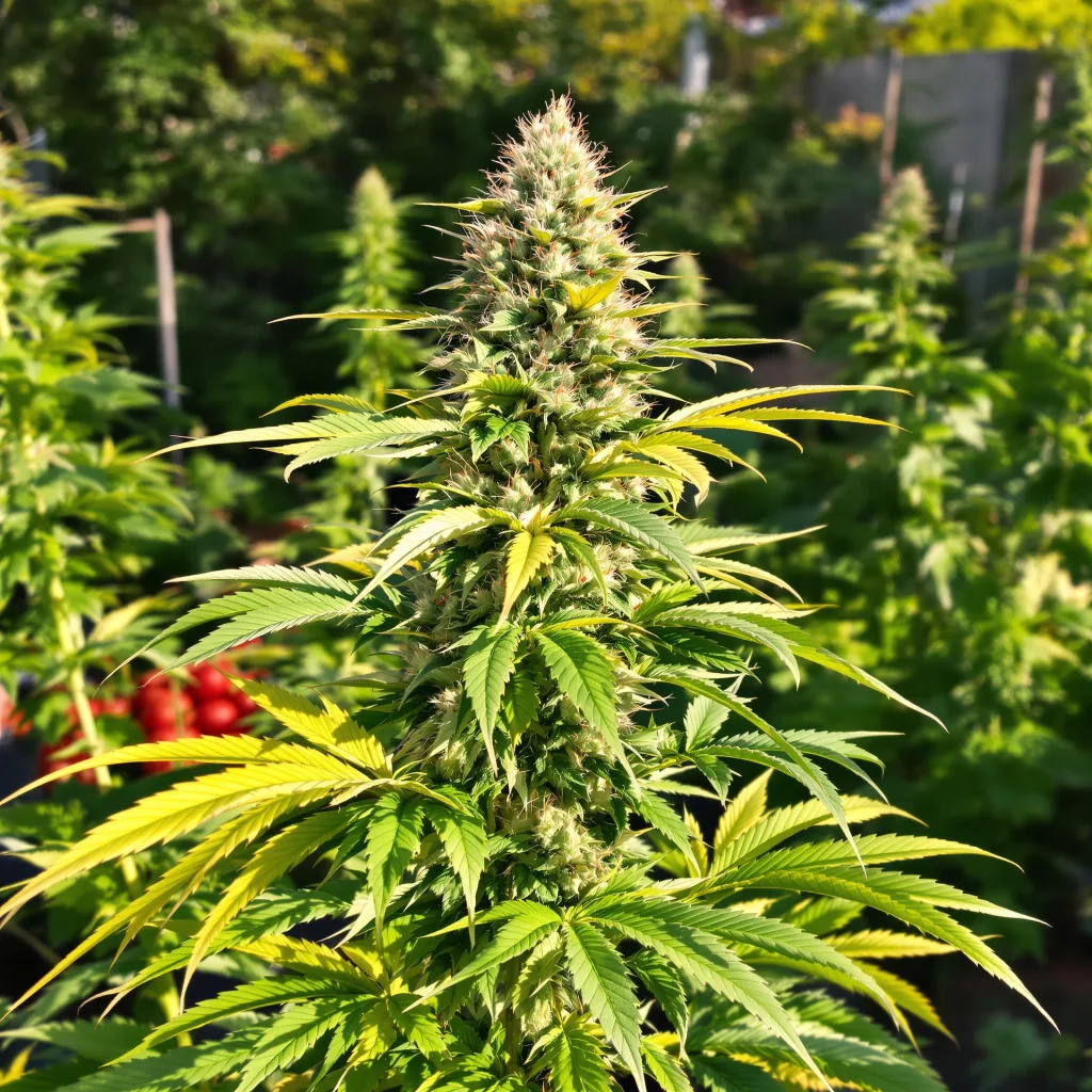 CBD Blueberry 46% Indica / 54% Sativa — Blüte mit sichtbaren Trichomen