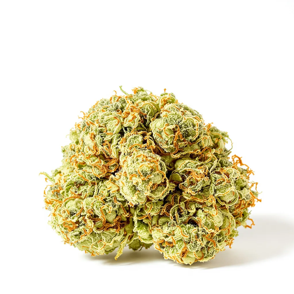 CBD Blueberry 46% Indica / 54% Sativa — Blüte mit sichtbaren Trichomen
