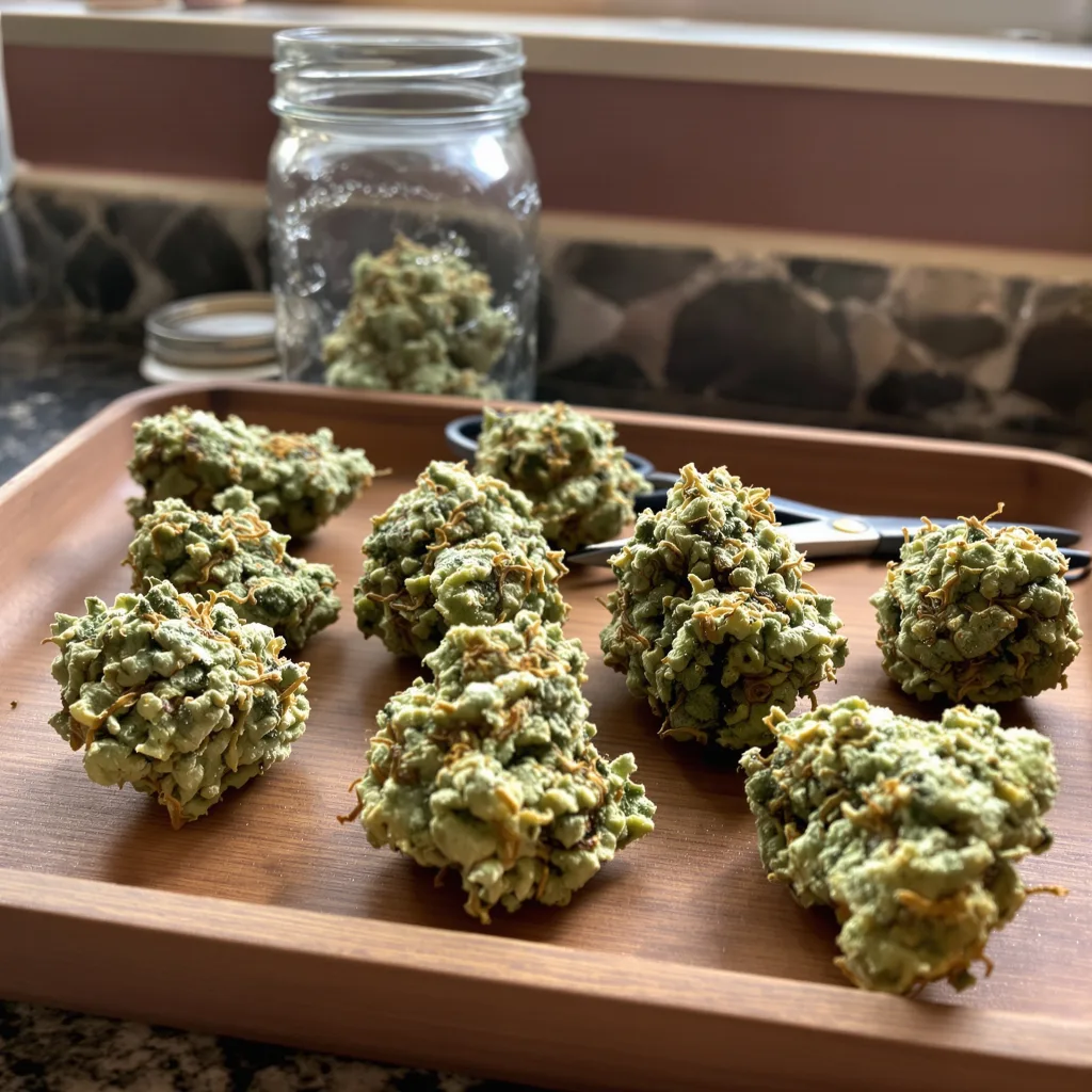 CBD Critical Cure 48% Indica / 52% Sativa — Blüte mit sichtbaren Trichomen