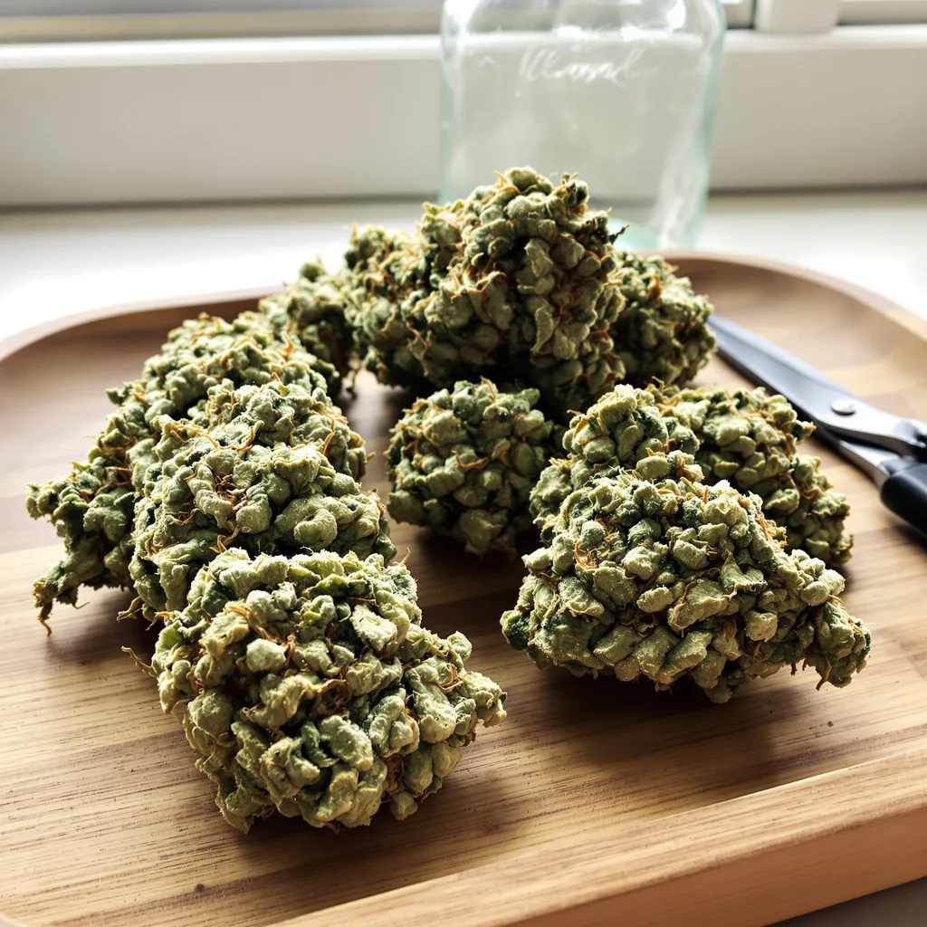 CBD Haze 40% Indica / 60% Sativa — Blüte mit sichtbaren Trichomen