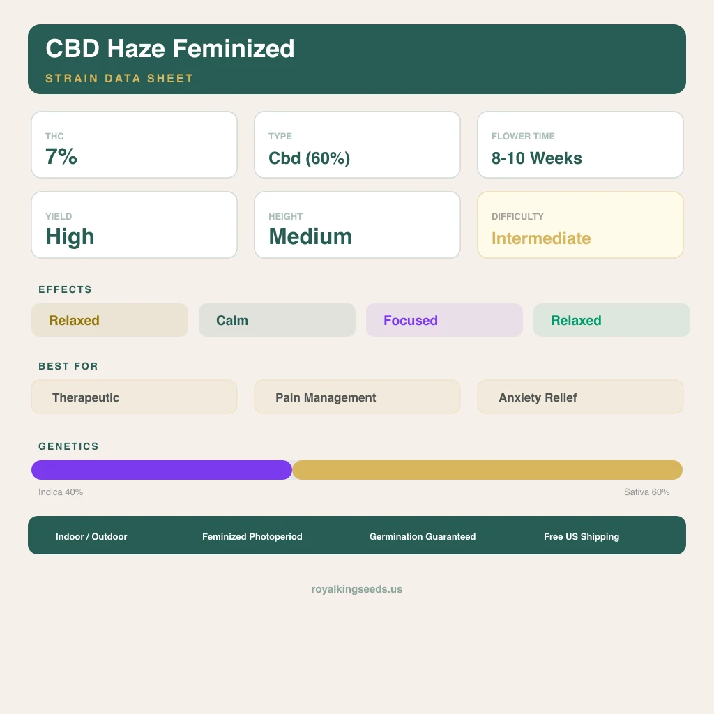 CBD Haze 40% Indica / 60% Sativa — Blüte mit sichtbaren Trichomen