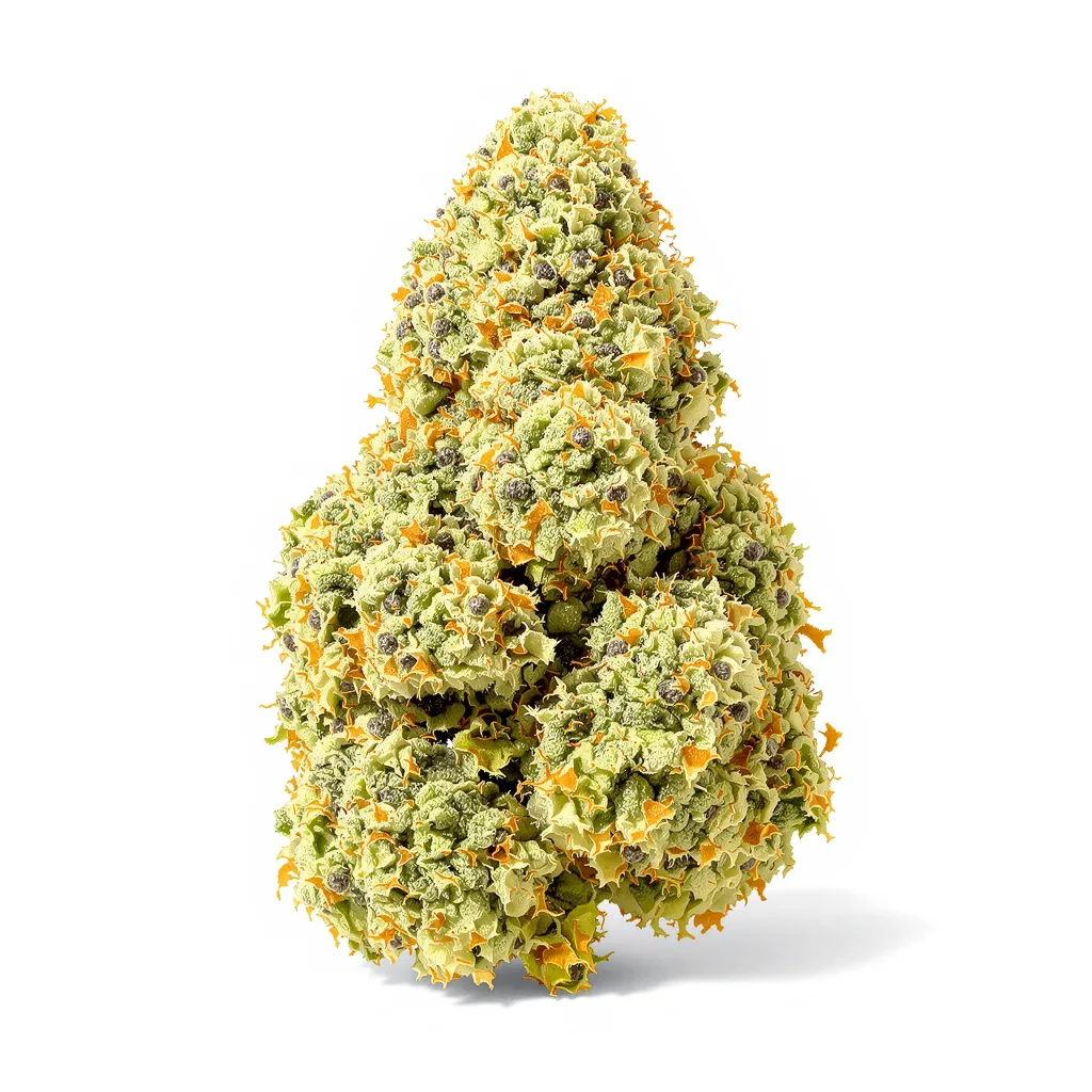 CBD Lemon Potion 44% Indica / 56% Sativa — Blüte mit sichtbaren Trichomen