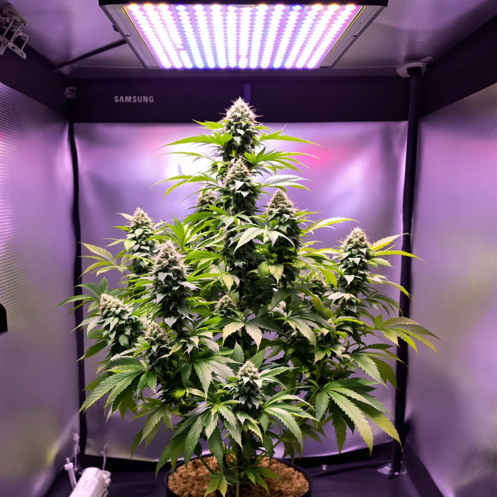CBD PH Haze 58% Indica / 42% Sativa — Blüte mit sichtbaren Trichomen