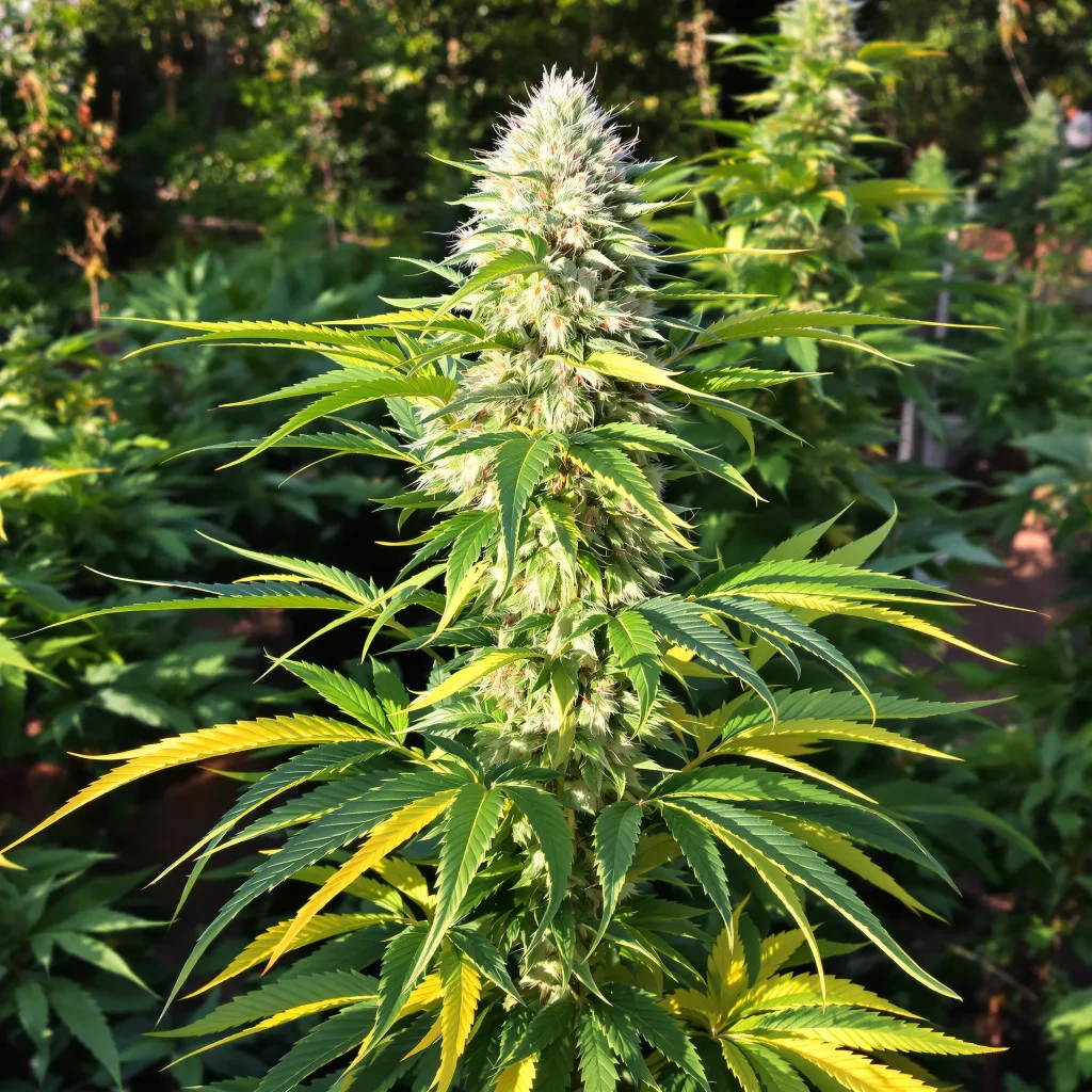 CBD PH Haze 58% Indica / 42% Sativa — Blüte mit sichtbaren Trichomen