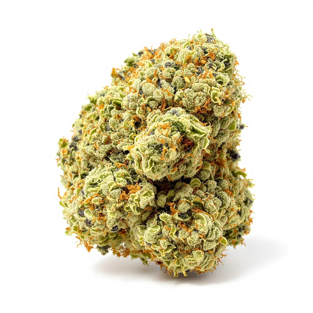 CBD PH Haze 58% Indica / 42% Sativa — Blüte mit sichtbaren Trichomen