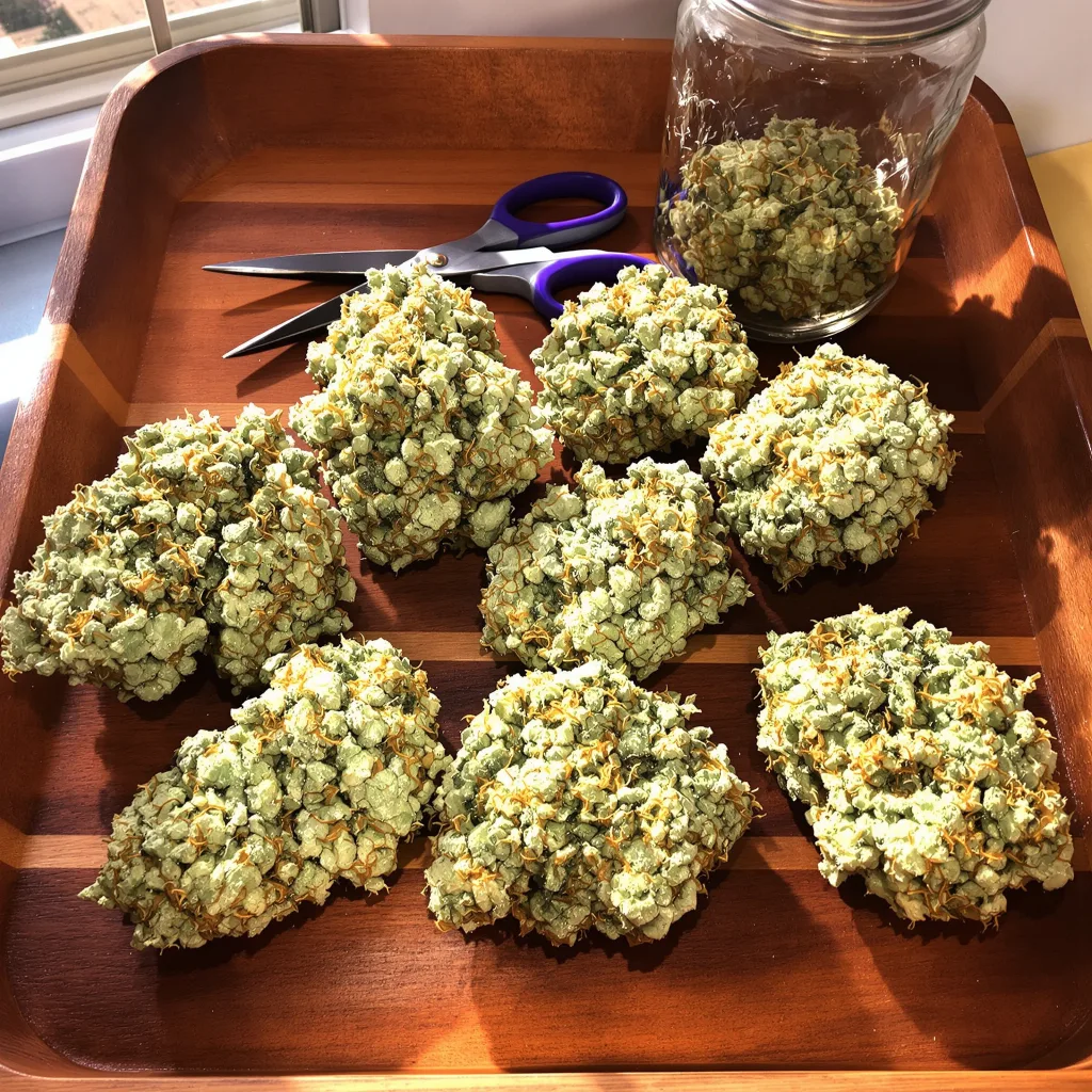 CBD Therapy 41% Indica / 59% Sativa — Blüte mit sichtbaren Trichomen