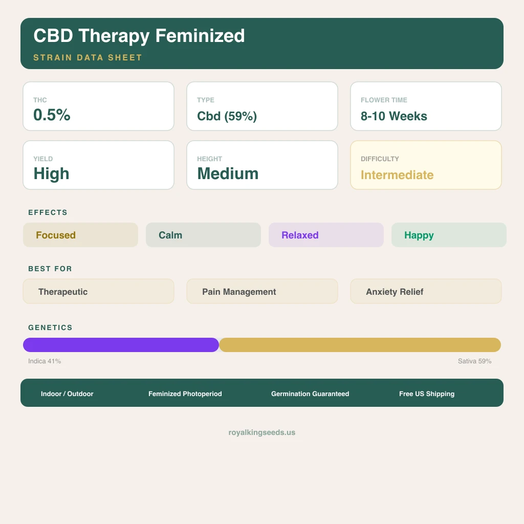 CBD Therapy 41% Indica / 59% Sativa — Blüte mit sichtbaren Trichomen