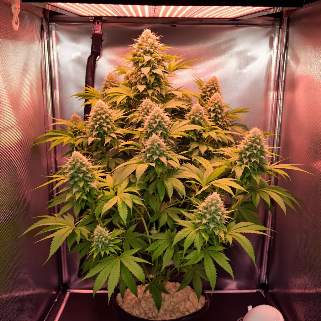 CBD Yummy 53% Indica / 47% Sativa — Blüte mit sichtbaren Trichomen