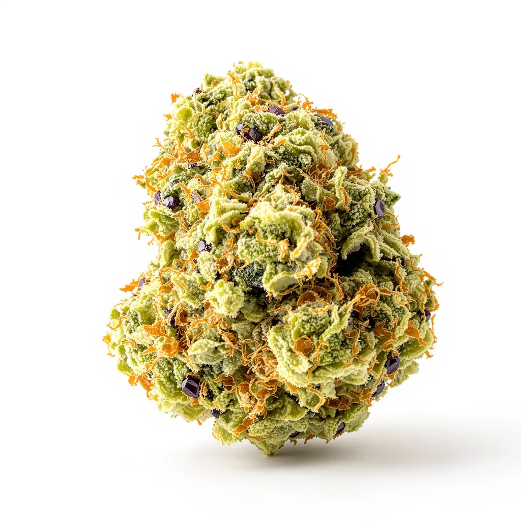 CBD Yummy 53% Indica / 47% Sativa — Blüte mit sichtbaren Trichomen